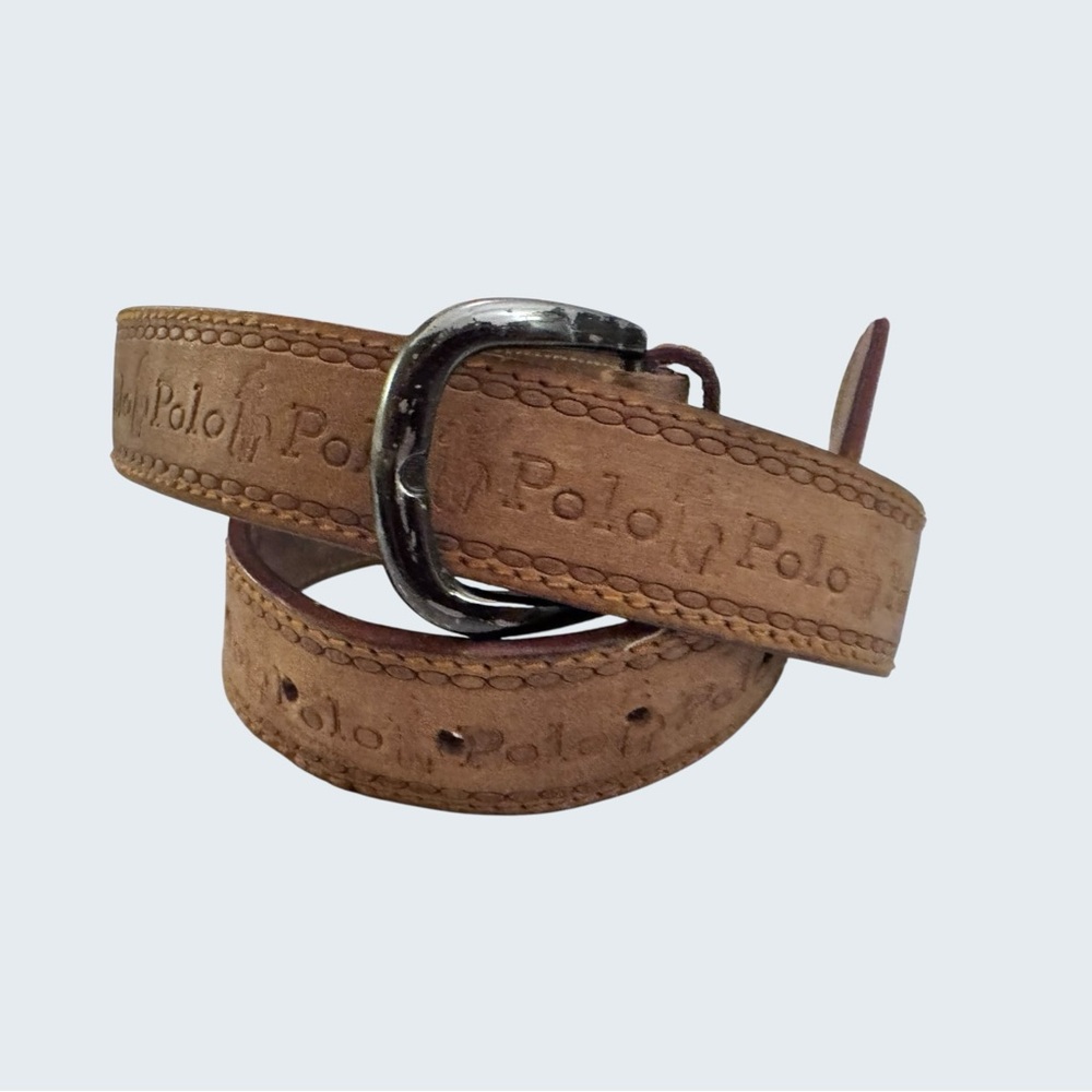 Vintage Polo Ralph Lauren Embossed Leather Belt Brown 34” 80s 90s High Waist